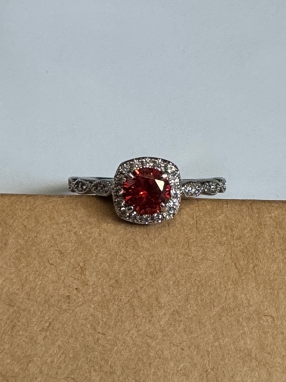 Red Orange Halo Pendant Ring Size 9